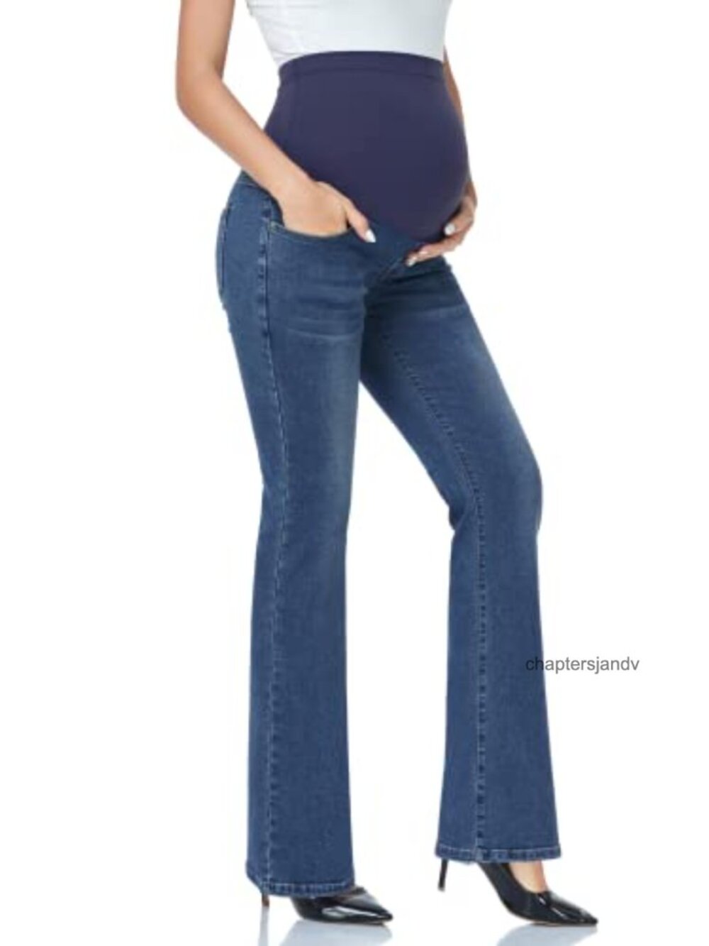 Women's Maternity Stretch Bootcut Jeans Over Belly Pockets Flare Denim Pants
